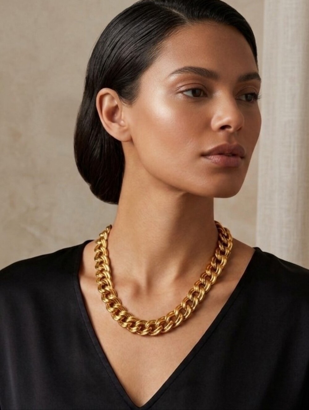 Vintage 1980's Monet Necklace, Chunky Chain Necklace, Double Link Curb, 18-21"